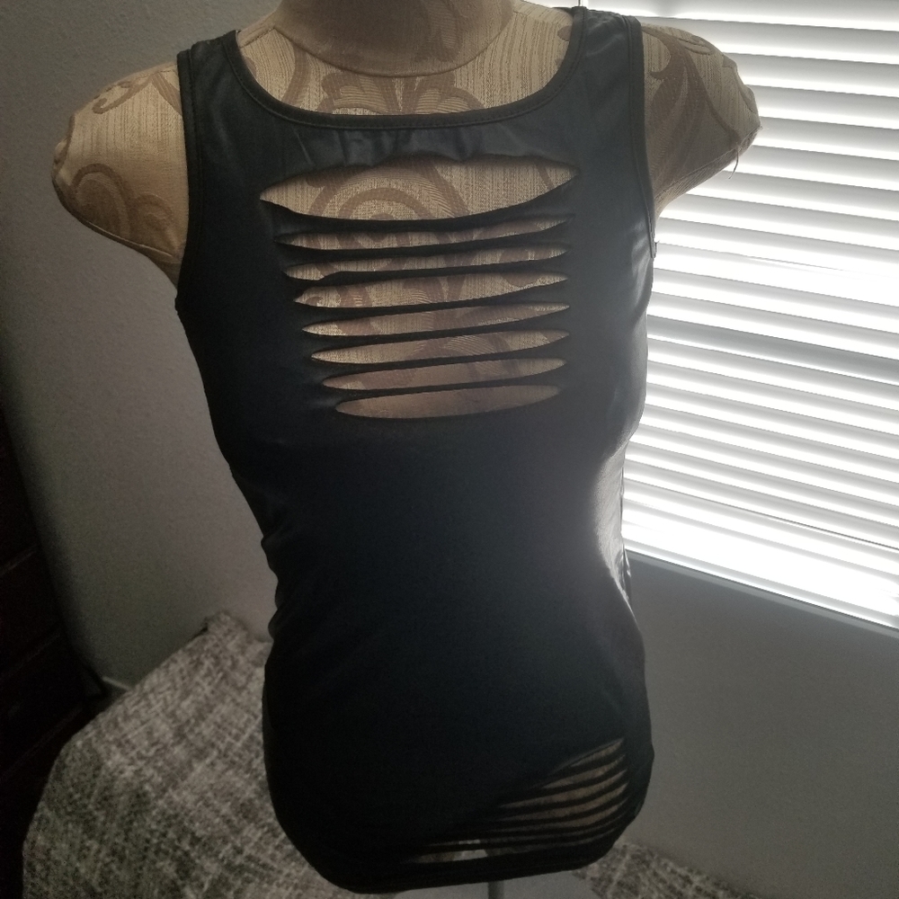 Black tank top sexy like liquid leather Medium